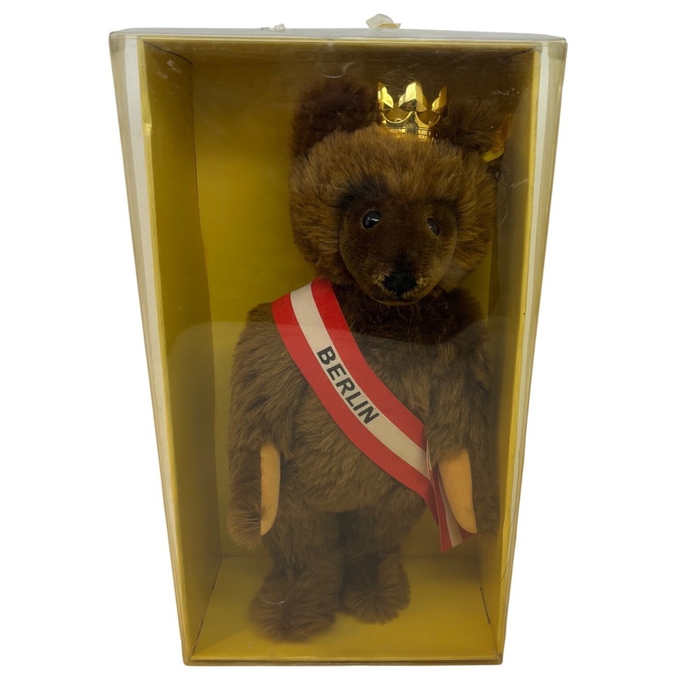 SIGNED Vintage Steiff Berlin Bear 0251/34 1985 86 Gold Plated Crown West Germany